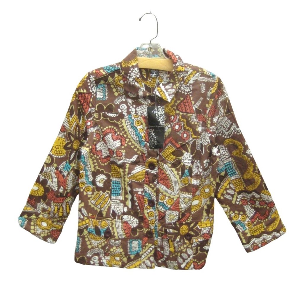 Mirror Image Women Jacket Medium M Linen Cotton Jacket Tie Dye Floral Print